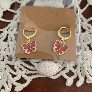 *3 for $20* Red and Gold Enamel Butterfly Huggie Hoop Earrings